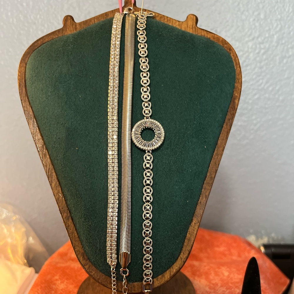 Silver AAA CZ Bracelet Stack Set - Textured Layers - Picture 3 of 4